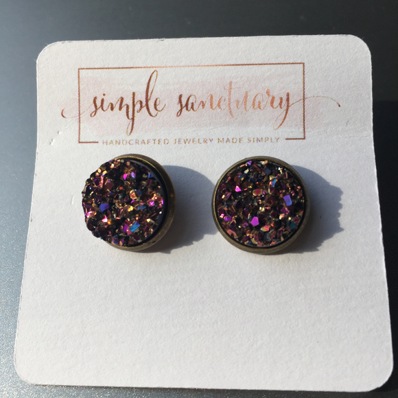 Metallic Bronze Druzy Studs - Picture 1 of 2